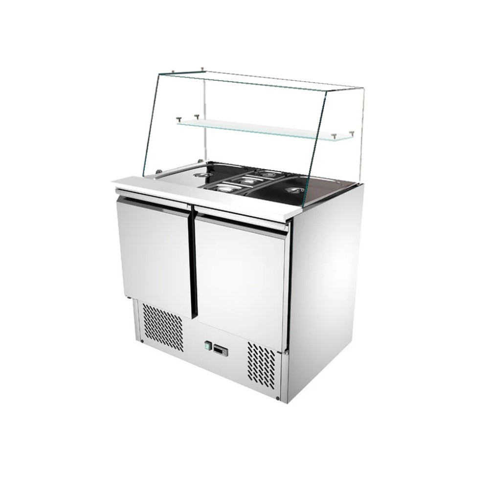 Saladette réfrigérée 2 Portes + Vitres droites , 900 x 700 x 1330 mm