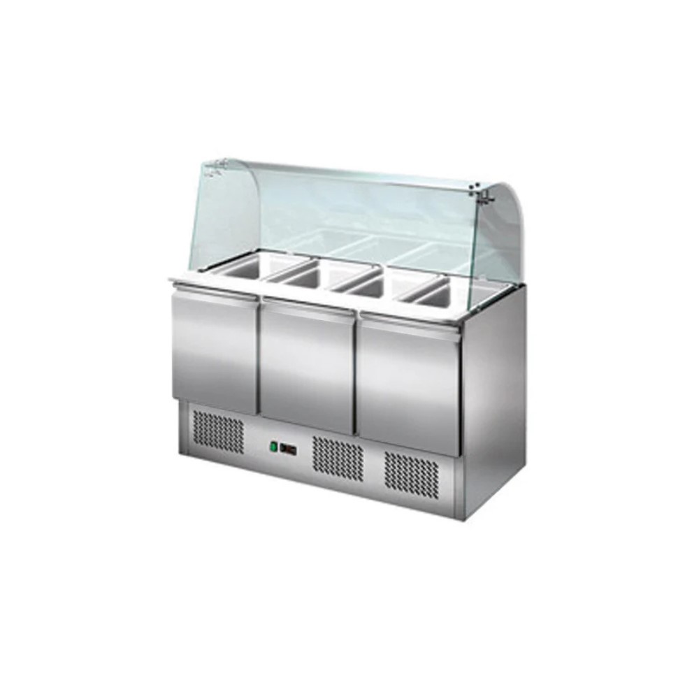 Saladette réfrigérée 3 portes + Vitres Bombées - 1365 x 700 x 1330 mm